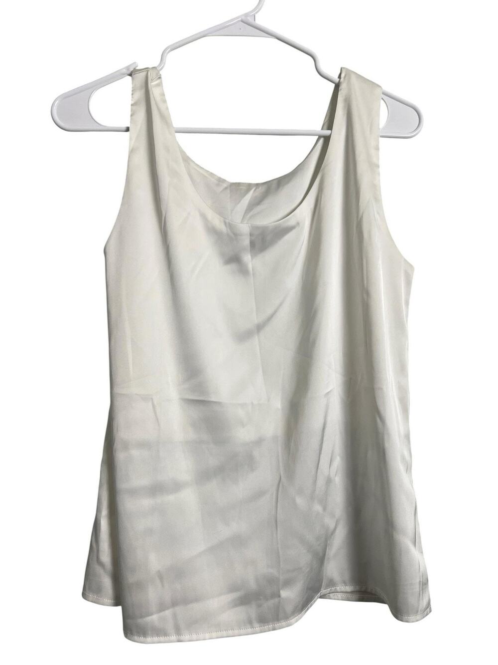 Wantschun Tank Top Womens Small White Satin Scoop Neck Camisole Sleeveless Basic